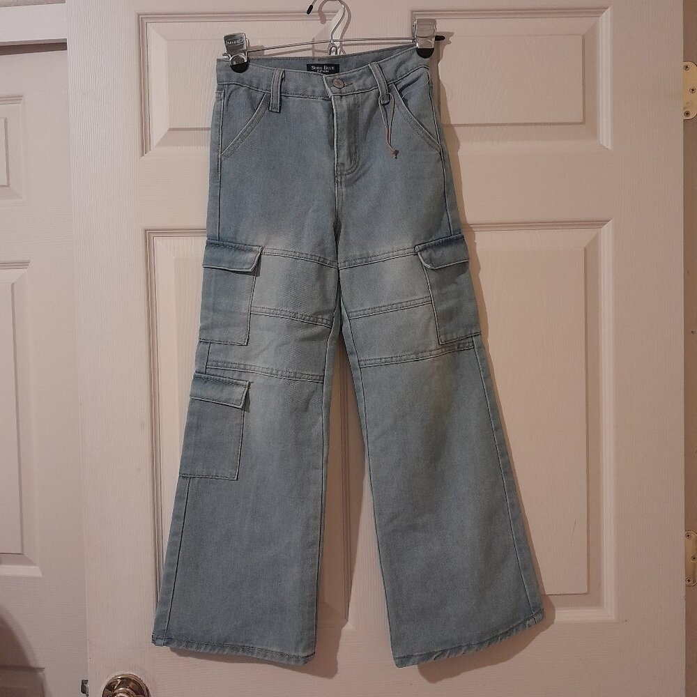 light blue wide leg jeans